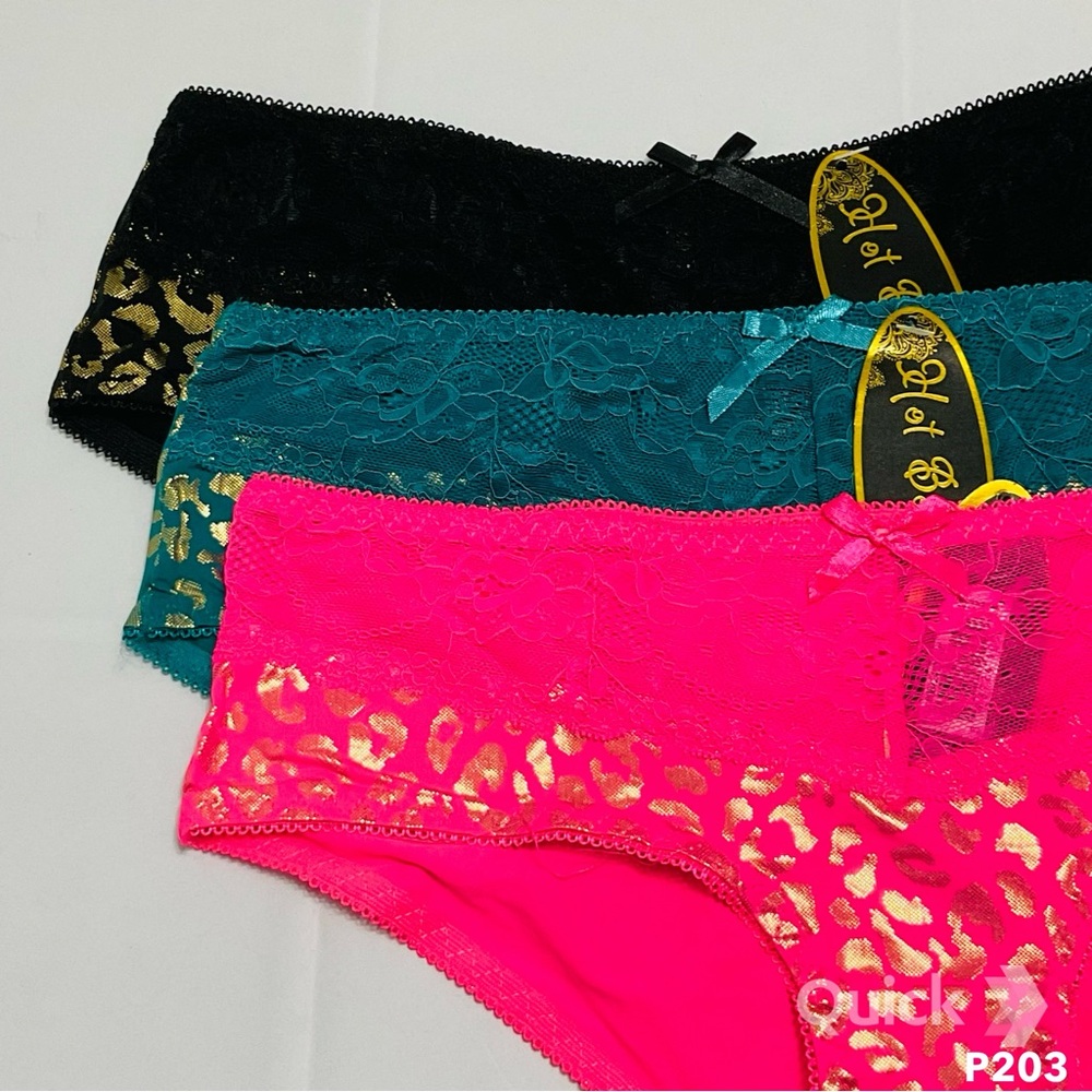 L - Bundle 3 pcs Floral Lace / Golden Leopard Panties